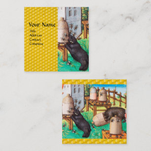 HONEY THIEF BEARS,BEES,BEE HIVES Medieval Apiary Square Business Card