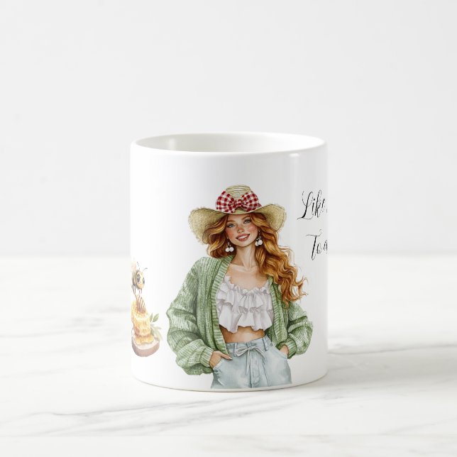 Honey to a Bee Redhead Hat Green Sweater Coffee Mug (Center)