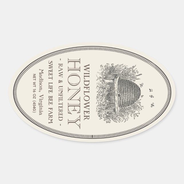 Honey Vintage Oval Skep With Border Label (Front)