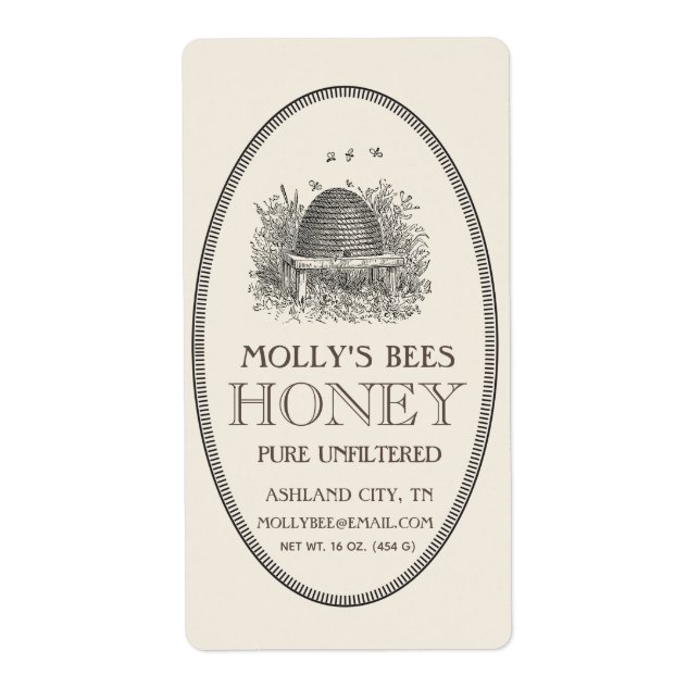 Honey Vintage Oval Skep With Border Shipping Label (Front)