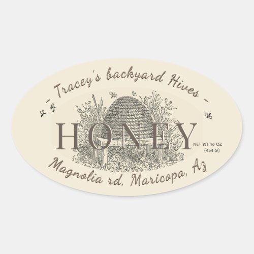 Honey Vintage Skep Backyard Hive Ivory Oval  Oval Sticker