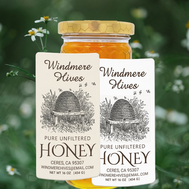 Honey Vintage Skep with bees Shipping Label (Creator Uploaded)