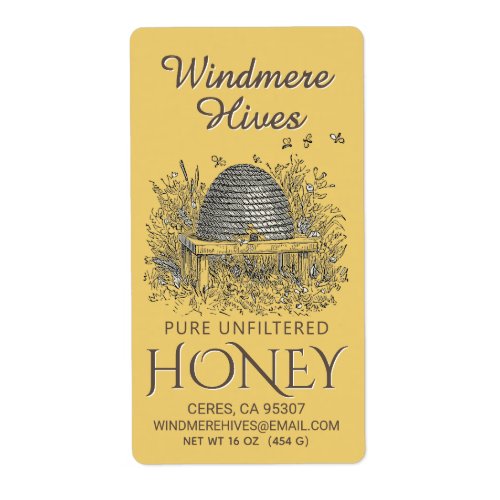 Honey Vintage Skep with Bees Yellow Shipping Label