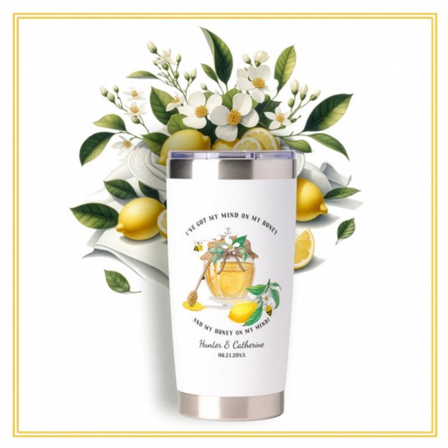 Honey w Cute Bees Lemon Floral n Foliage  Insulated Tumbler (Creator Uploaded)