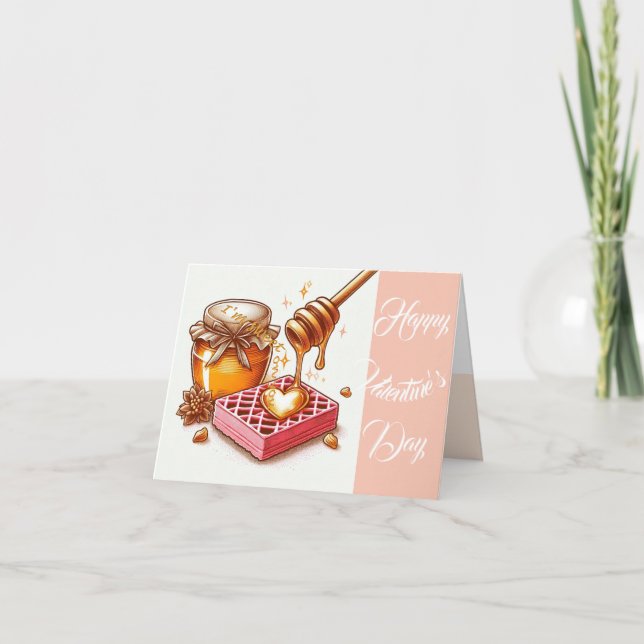 Honey & Waffle Fun Phrase Artistic Valentine Card (Front)