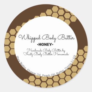 Honey Whipped Body Butter Bath Branding Packaging Classic Round Sticker