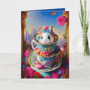 Honey White Syrian Hamster Tea Party with Donuts Card