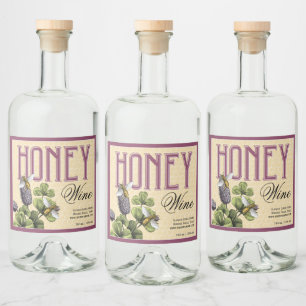 Honey Wine Mead Bees and Clover Liquor Bottle Label