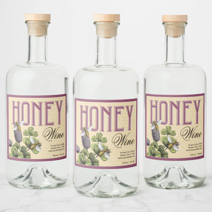 Honey Wine Mead Bees and Clover Liquor Bottle Label Zazzle