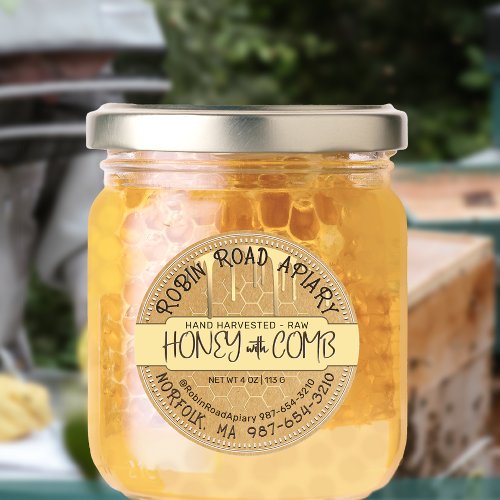 Honey with Comb Honey Drips and Honeycomb on Kraft Classic Round Sticker