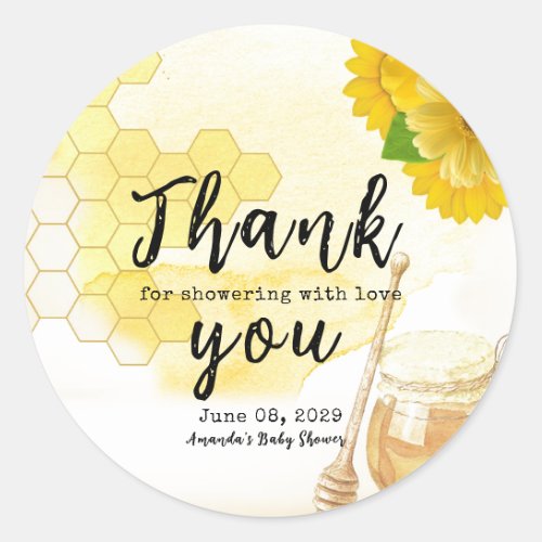 Honey with Flowers and Bee Mom to be Baby Shower Classic Round Sticker
