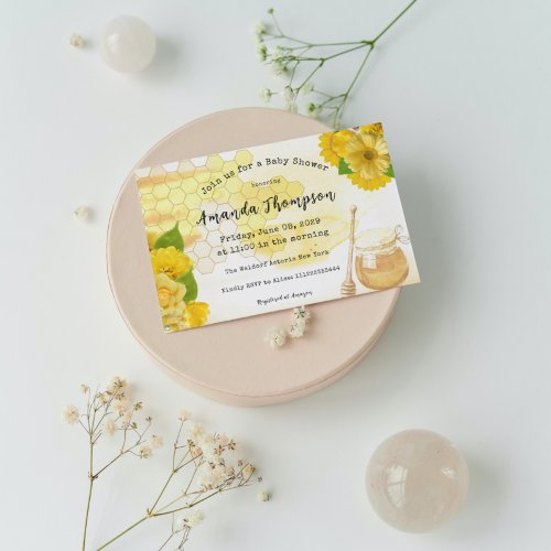 Honey with Flowers and Bee Mom to be Baby Shower Invitation