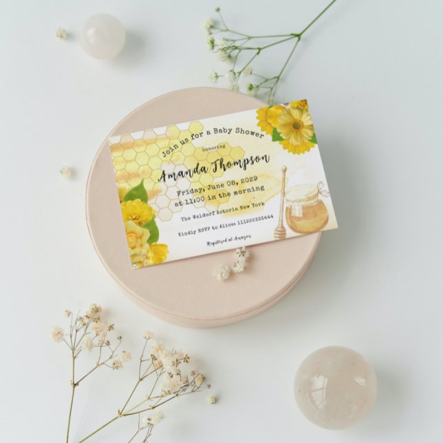Honey with Flowers and Bee Mom to be Baby Shower Invitation (Creator Uploaded)