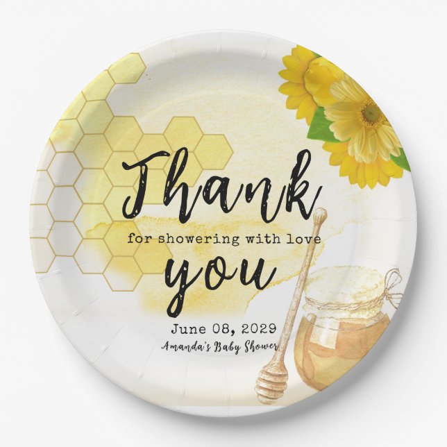 Honey with Flowers and Bee Mom to be Baby Shower Paper Plates (Front)