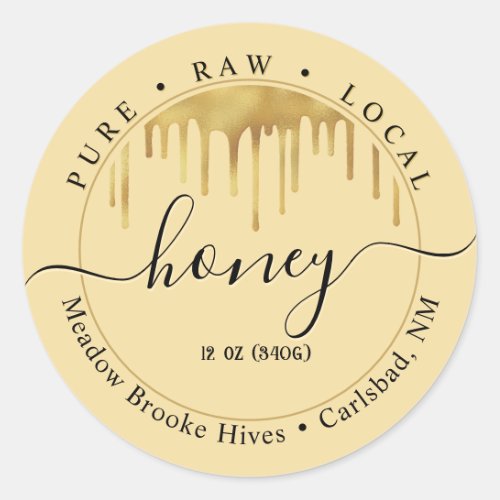 Honey Yellow Label with drips and decorative font