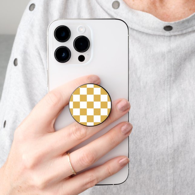 Honey Yellow Retro Check PopSocket (Hand)