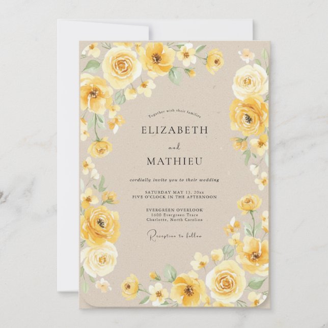Honey Yellow Rose Wedding Invitation (Front)