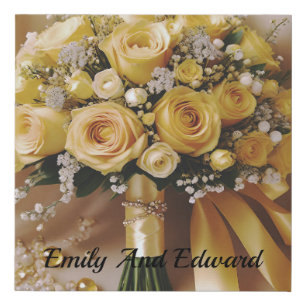 Honey Yellow Roses Wedding Bouquet, Faux Canvas Print