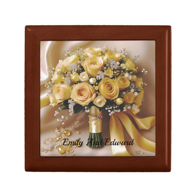 Honey Yellow Roses Wedding Bouquet, Gift Box (Front)