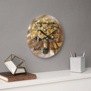 Honey Yellow Roses Wedding Bouquet, Large Clock
