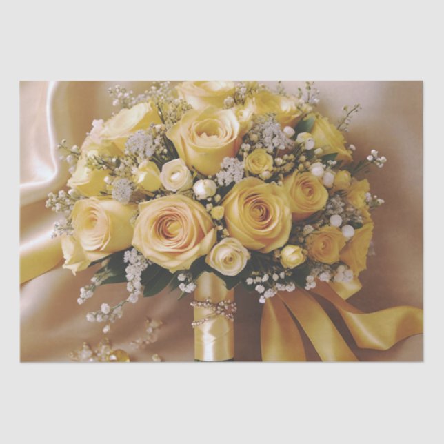 Honey Yellow Roses Wedding Bouquet, Tissue Paper (Front)