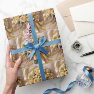 Honey Yellow Roses Wedding Bouquet, Wrapping Paper