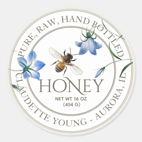 Honeybee and Blue Flowers Honey White Label