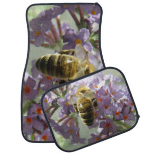 Honeybee and Buddleia Flowers Car Mat Set
