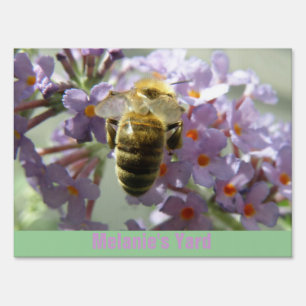 Honeybee and Buddleia Flowers Custom Sign