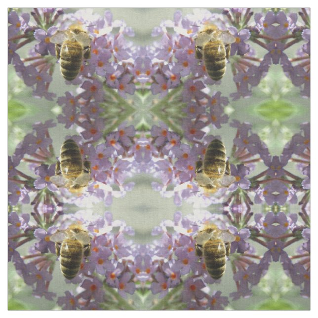 Honeybee and Buddleia Flowers Patterned Animal Fabric (Swatch)