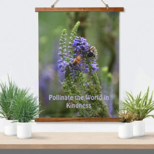 HoneyBee and Bumblebee Purple Photographic Floral Hanging Tapestry