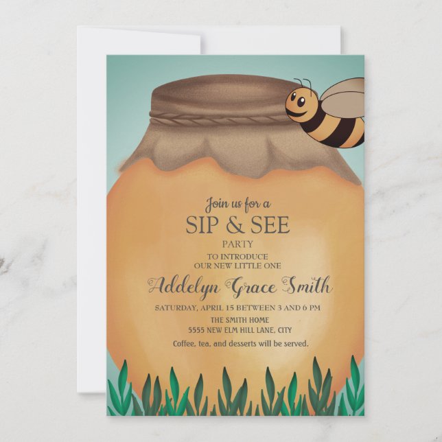 Honeybee and Honey Pot Sip See Baby Shower Invitation (Front)