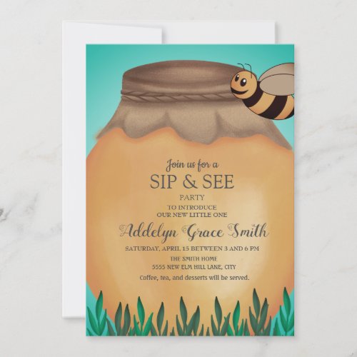 Honeybee and Honey Pot Sip See Baby Shower Invitation