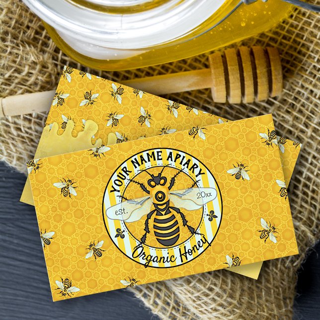 Honeybee and Honeycomb Beekeeper Apiary Bee Farm Business Card (Creator Uploaded)
