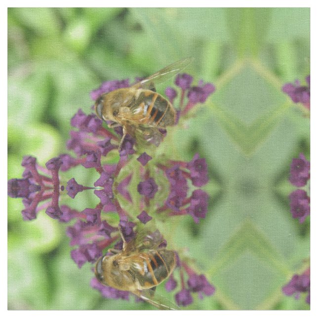 Honeybee and Purple Flowers Patterned Animal Fabric (Close Up)