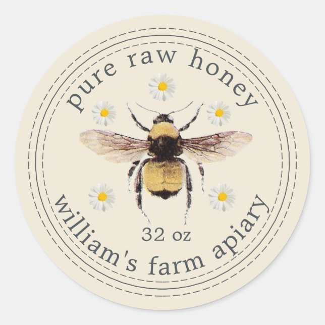 Honeybee Antique White Homemade Honey Label (Front)