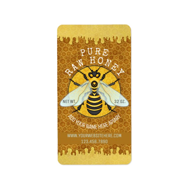 Honeybee Apiary Honey Jar Labels | Honeycomb Bee (Front)