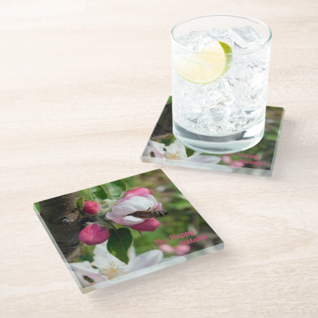 Honeybee & Apple Blossom | Fine Art Glass Coasters (Angled)