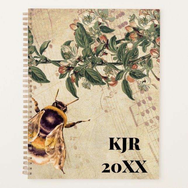 Honeybee Apple Blossoms and Sheet Music Planner (Front)
