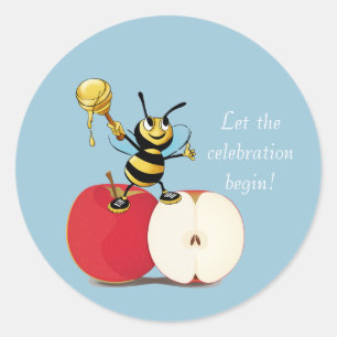 Honeybee Apple Rosh HaShana Classic Round Sticker