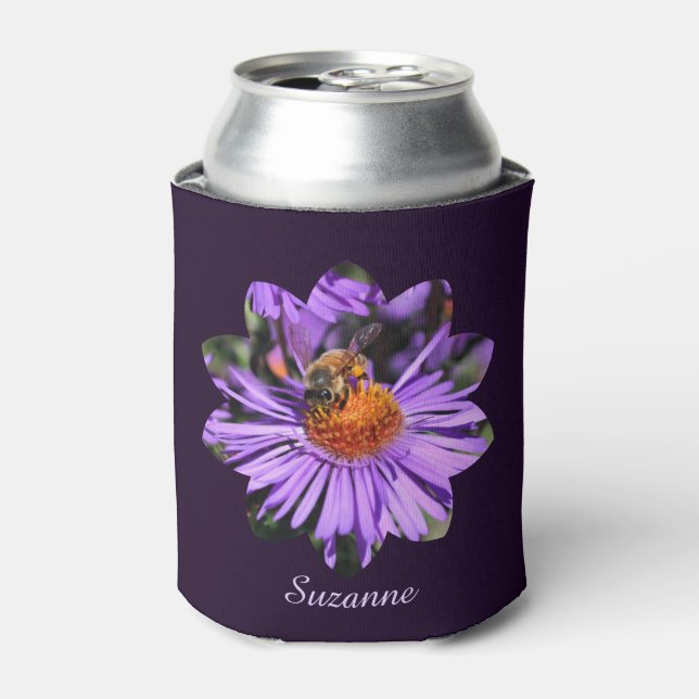 Honeybee Aster Flower Nature Personalized  Can Cooler (Can Front)