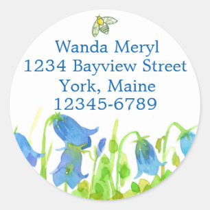 Honeybee Bluebells Wildflower Return Address Classic Round Sticker