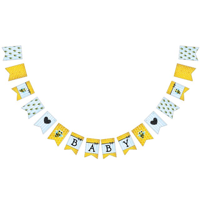 Honeybee Bumblebee Honeycomb Blue Boy Baby Shower Bunting Flags (All)