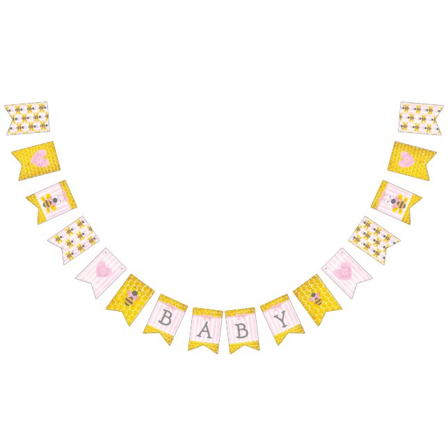 Honeybee Bumblebee Honeycomb Pink Girl Baby Shower Bunting Flags (All)