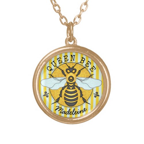 Honeybee Bumblebee Queen Bee Honey  Personalized Gold Plated Necklace