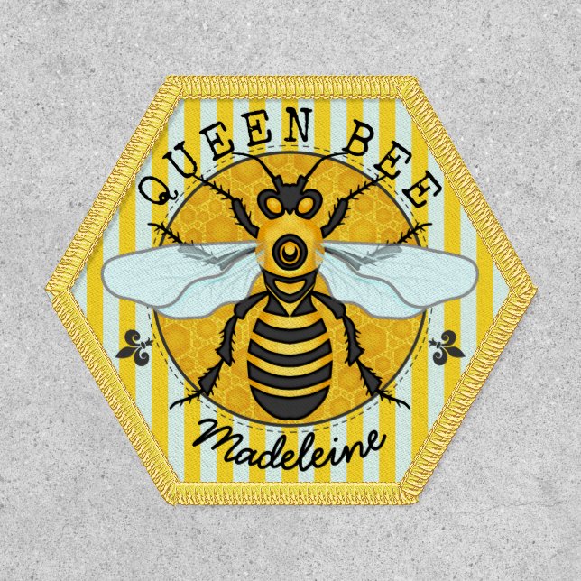 Honeybee Bumblebee Queen Bee Honeycomb Custom Name Patch (Front)