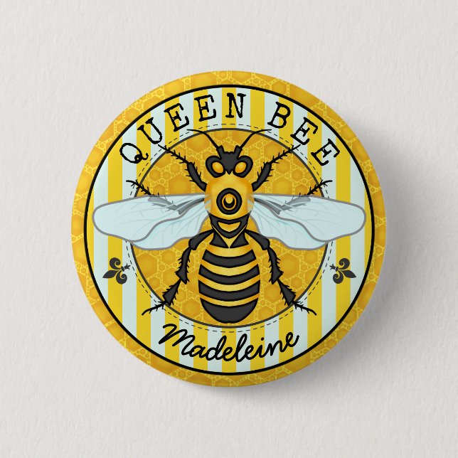 Honeybee Bumblebee Queen Bee Pretty | Personalized Button (Front)