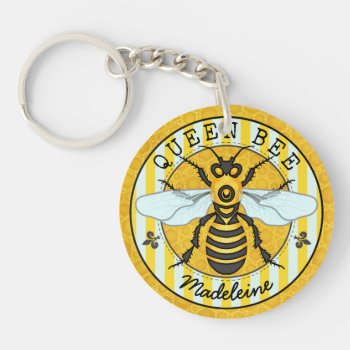 Honeybee Bumblebee Queen Bee Pretty | Personalized Keychain by FancyCelebration at Zazzle