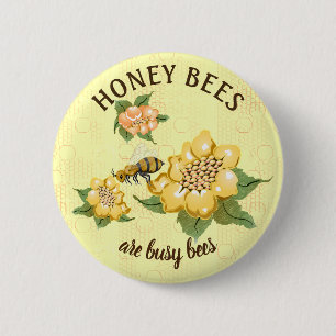 Honeybee Busy Bee Honeycomb Flowers Button