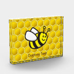 Honeybee Cartoon Acrylic Award<br><div class="desc">Smiling flying bee cartoon over seamless bee-hive background.</div>